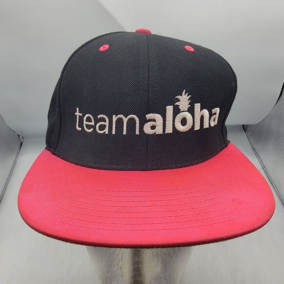 Team Aloha Snapback Hat Black Red Adjustable Outdoors Casual Lightweight - Picture 1 of 9